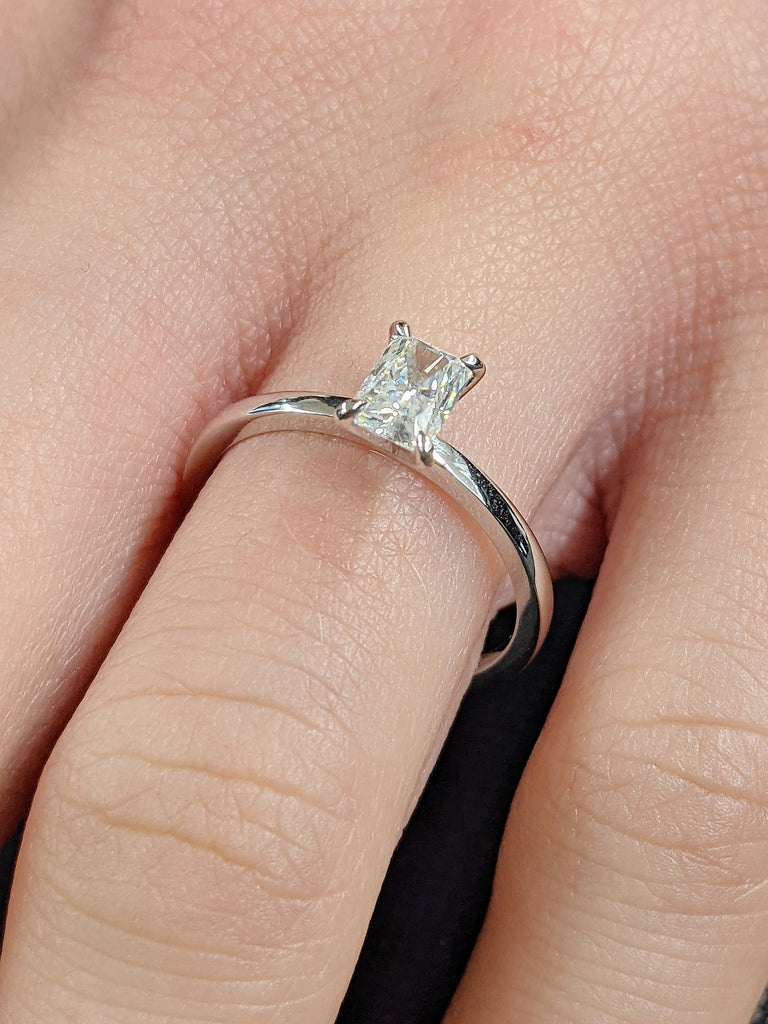 14K White Gold Radiant Cut Lab Diamond Solitaire Engagement Ring for Her | Minimalist Open Gallery Setting Promise Ring | Alternative Bridal