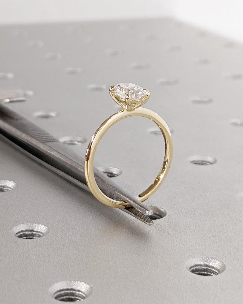 Oval Moissanite Engagement Ring / Petite Tapered Band Ring / 14K Solid Gold Wedding Ring / Oval Cut Solitaire Ring / Unique Anniversary Gift