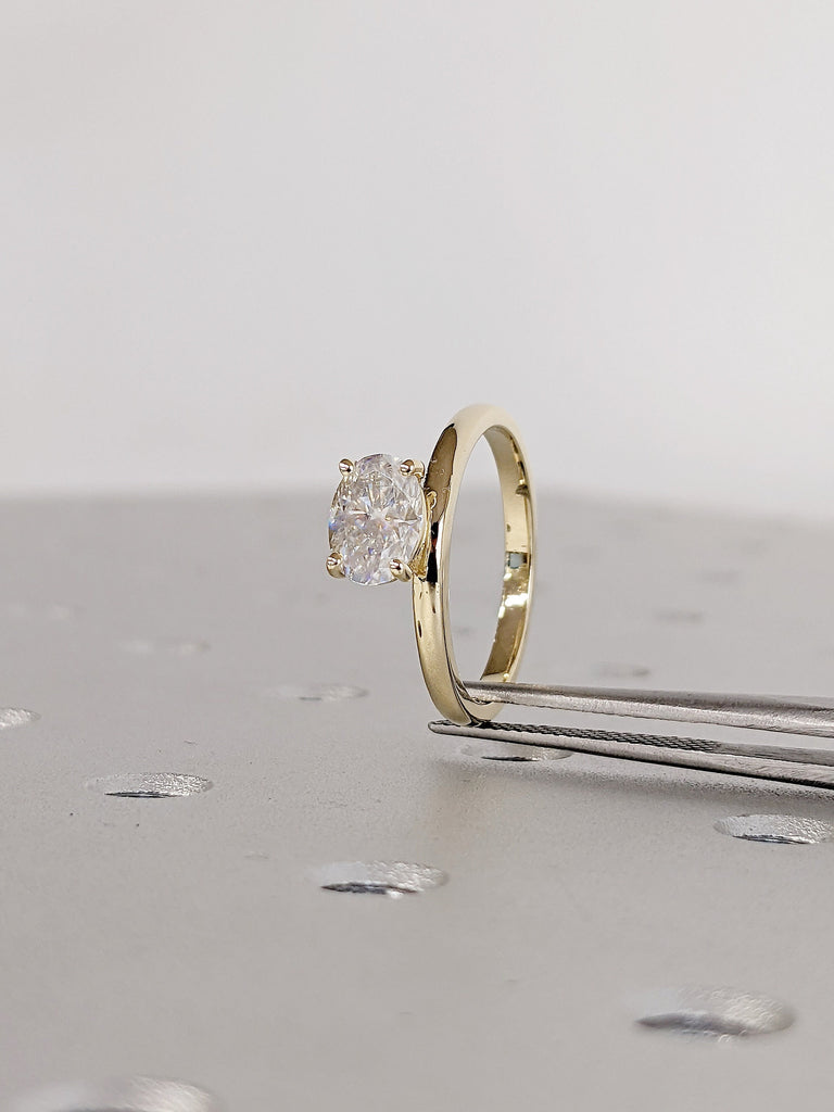 1ct Moissanite Oval Solitaire Women Wedding Anniversary Ring | 14K 18K Yellow Gold Simple Proposal Ring | Horizontal Diamond Unique Bridal Jewelry