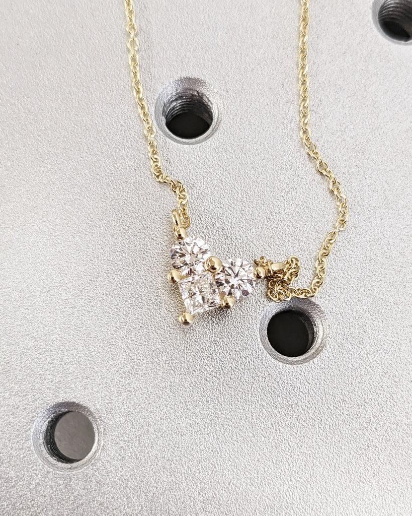 Classic Trio Lab Diamond Necklace / 14K Gold Lab Diamond Necklace / Past Present Future / Prong Setting 3 Stone / Gift for Mom / Trellis Set