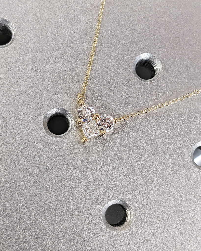 Mini Love Heart Necklace with Lab Diamonds | Mini Cluster Lab Diamond Necklace Pendant | Dainty Gold Necklace | Bridal Jewelry Gift For Her