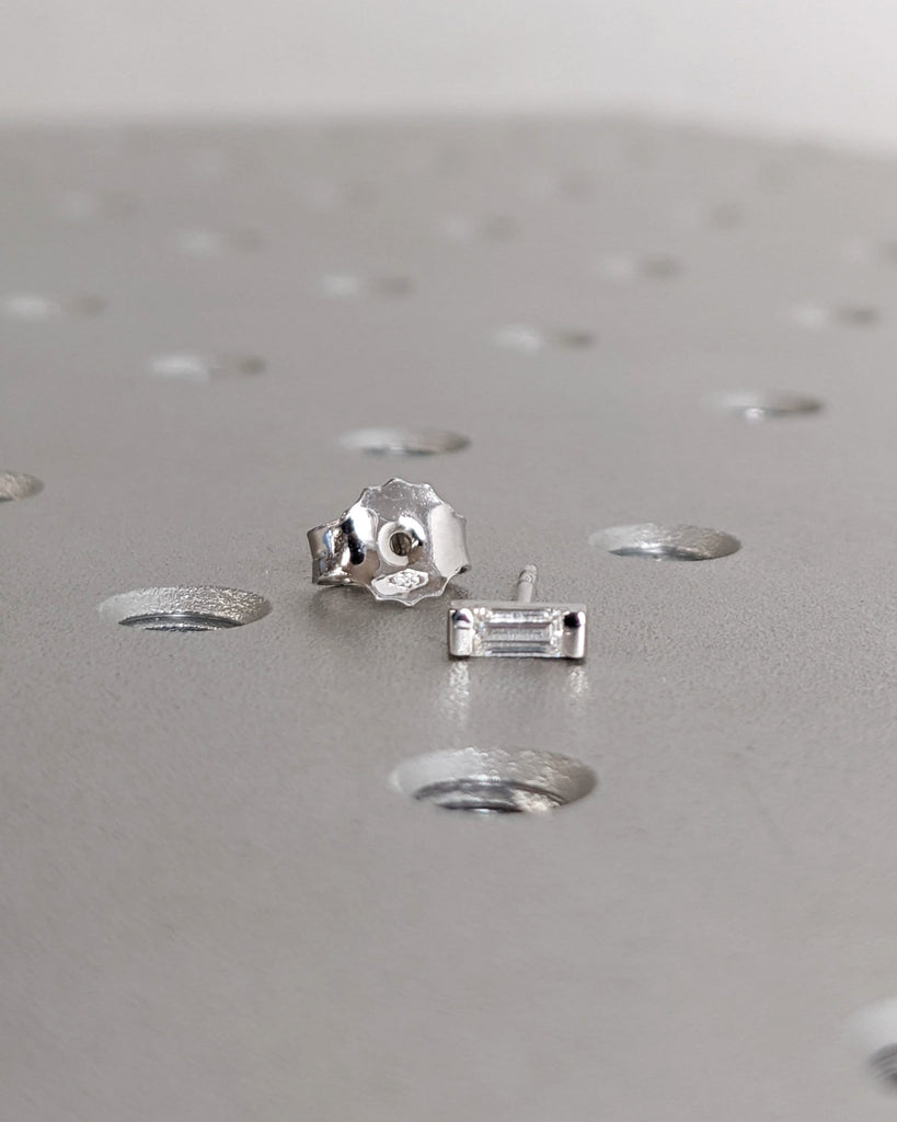 Colorless Moissanite Stud Earrings • Simple Studs • Bohemian Gemstone Jewelry • Perfect Bridesmaid Gifts • Baguette Moissanite • Solitaire