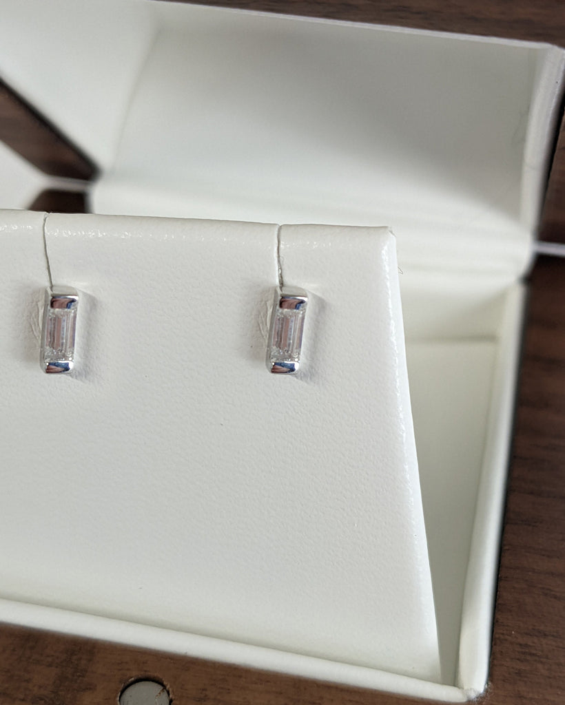 Lab Made Diamond Stud Earrings • Raw Crystal Earrings • Bohemian Gemstone Jewelry • Perfect Bridesmaid Gifts • Baguette Diamond • Solitaire