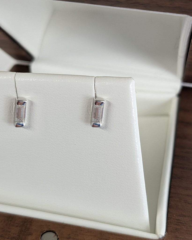 Colorless Diamond Stud Earrings • Raw Crystal Earrings • Bohemian Gemstone Jewelry • Perfect Bridesmaid Gifts • Baguette Diamond • Solitaire