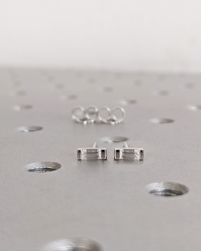 Lab Made Diamond Stud Earrings • Raw Crystal Earrings • Bohemian Gemstone Jewelry • Perfect Bridesmaid Gifts • Baguette Diamond • Solitaire