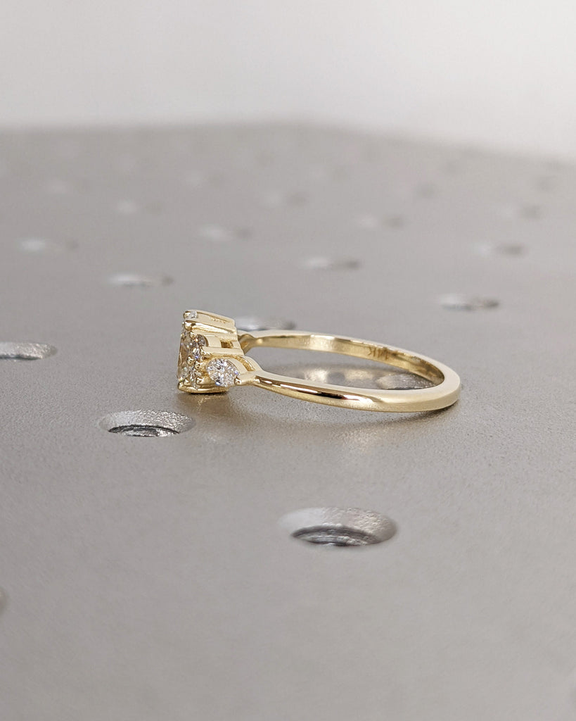 Multi-Stone Engagement Ring, Cluster Moissanite Engagement Ring, Oval Moissanite Ring, Oval Cut Cluster Engagement Ring in 14K Yellow Gold