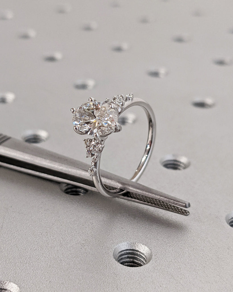 Oval Cut Lab Diamond Ring Vintage Diamond Engagement Ring White Gold Unique Snowdrift 6 Prongs Engagement Ring Diamond Wedding Art Deco Ring