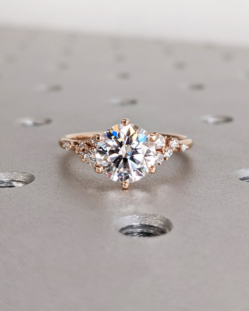 Round Cut Lab Diamond Ring Vintage Diamond Engagement Ring Rose Gold Unique Snowdrift 6 Prongs Engagement Ring Diamond Wedding Art Deco Ring