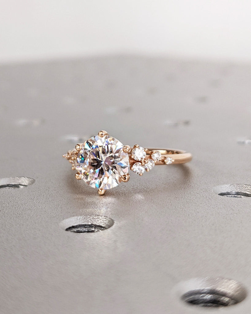 Round Cut Lab Diamond Ring Vintage Diamond Engagement Ring Rose Gold Unique Snowdrift 6 Prongs Engagement Ring Diamond Wedding Art Deco Ring