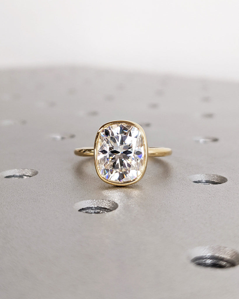 Elongated Cushion Bezel Solitaire Ring Lab Grown Diamond Engagement Ring Dainty Promise Bezel Ring Solitaire Bezel Ring Vintage Minimalist