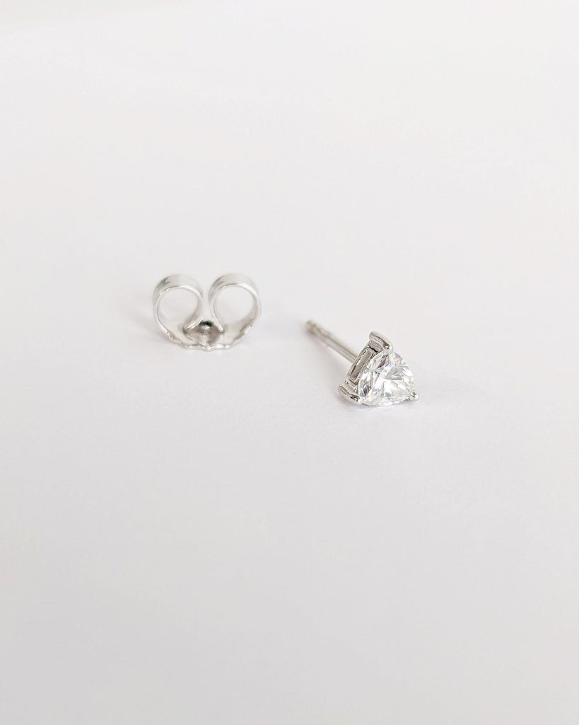 Trillion cut Diamond Solitaire Single Screw Back Stud Earrings | Dainty Platinum Women Wedding Earrings Set | Timeless Crystals Jewelry