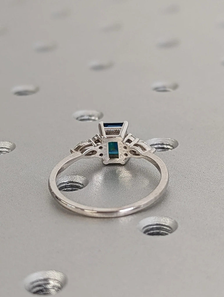 Natural Blue Green Peacock Sapphire Engagement Ring for Her | Solid Gold, Platinum Jewelry Multi Stone Diamond Cluster Unique Proposal Ring