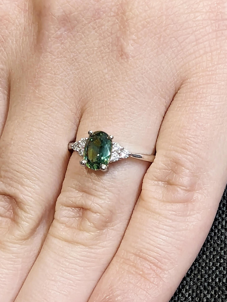 One of a Kind Montana Sapphire Ring, Blue Sapphire Diamond Cluster Ring, Vintage Inspired Blue Sapphire Engagement Ring, 14K Gold Green Teal