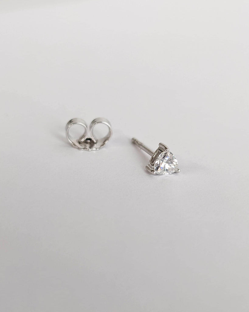 Trillion Moissanite Stud Earrings / Half Pair or Set / Moissanite Prong Set Studs / Tiny Lightweight Earrings / Minimalist Everyday Earrings