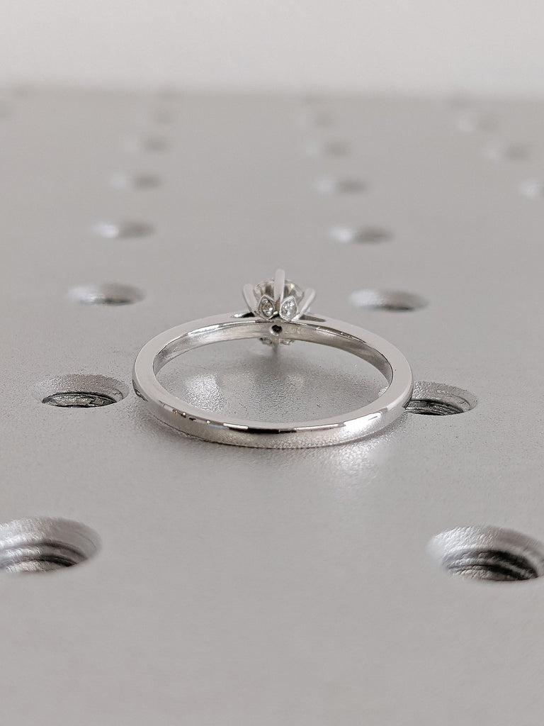 14K White Gold Moissanite Solitaire Wedding Anniversary Ring for Wife | Unique High Prong Setting Hidden Diamond Proposal Ring