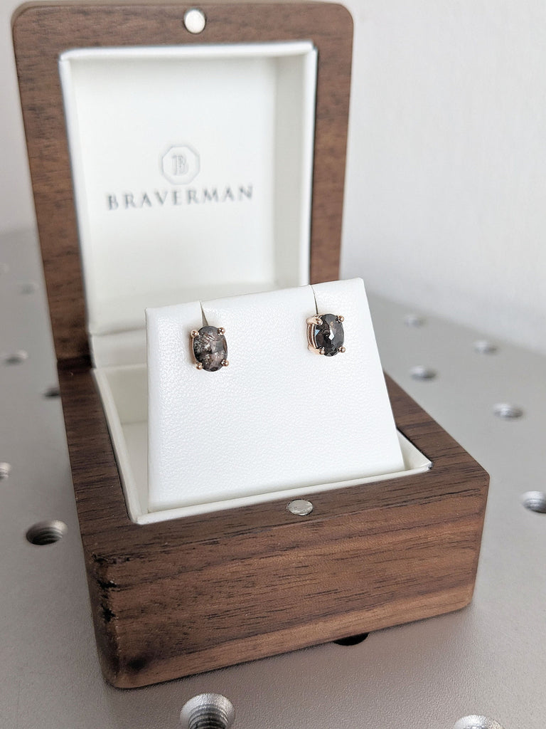 14K Rose Gold Natural Salt and Pepper Grey Diamond Everyday Stud Earrings | Simple Diamond Earrings Wedding Anniversary Gift for Wife