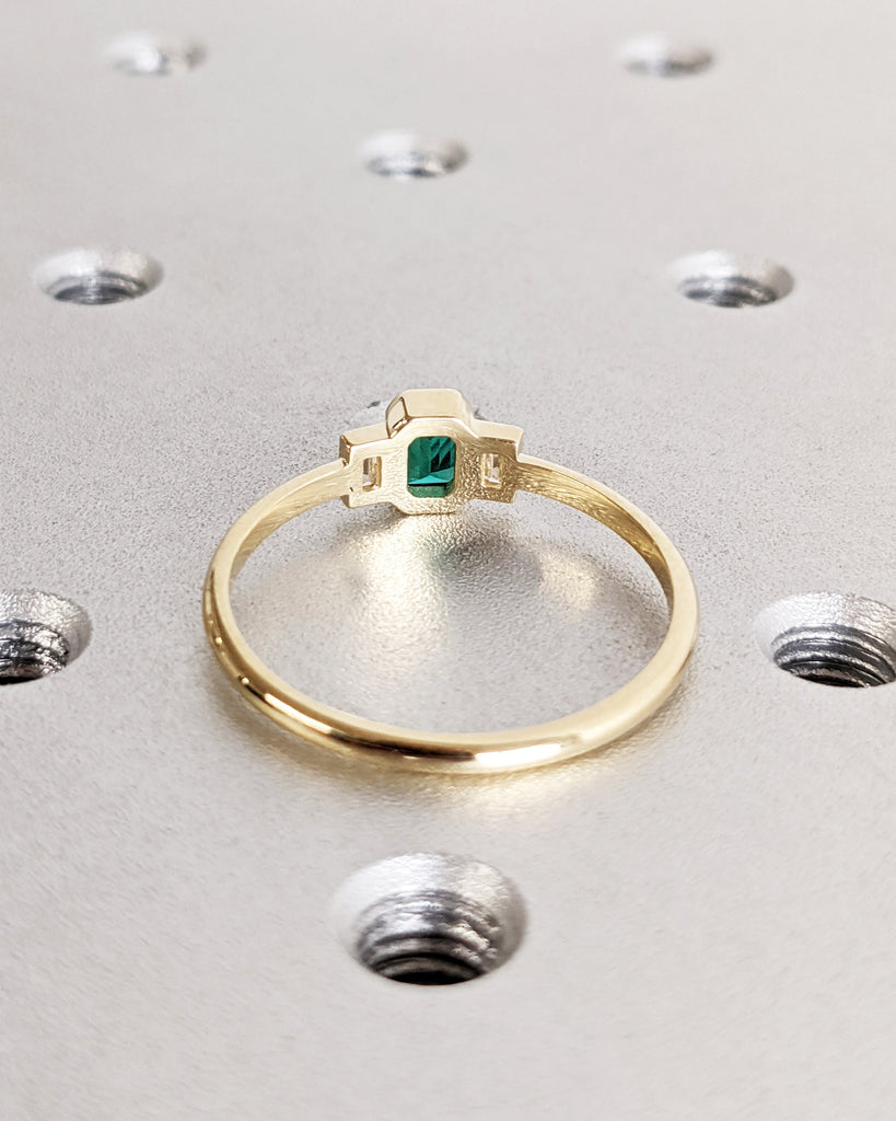 Emerald Baguette Ring 14K Gold Emerald Ring Baguette Emerald Ring 14K Solid Gold Minimalist Emerald Ring Stacking Three Stone Emerald Ring