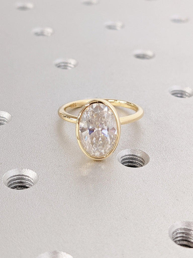 3 Carat Oval cut Lab Created Diamond Promise Anniversary Ring for Her | Certified CVD Diamond Solitaire Ring | 18k Real Gold Rings for Women