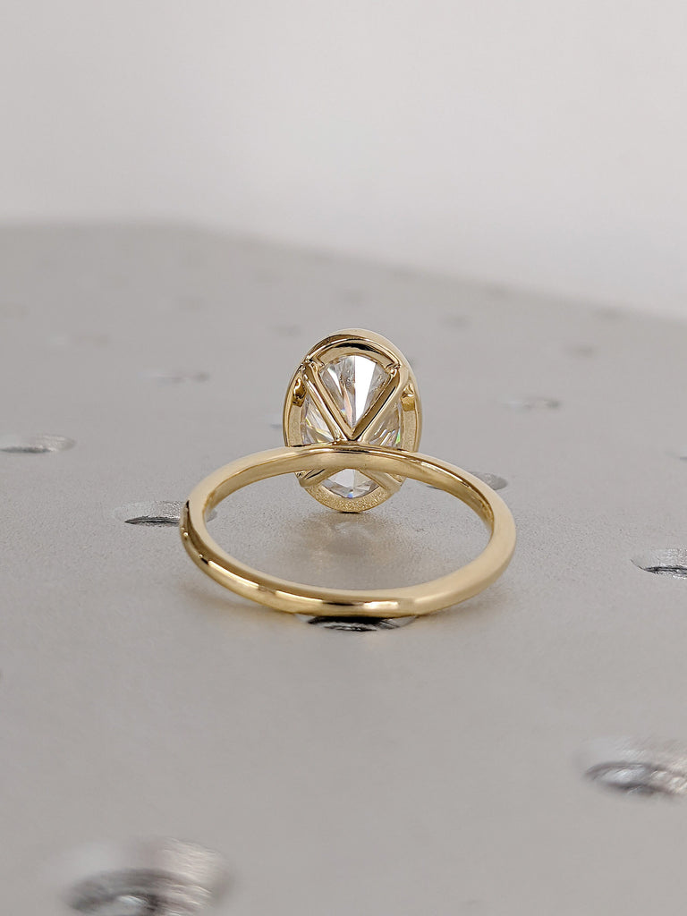 Best Man Made Diamond Engagement Ring for Her | 3CT Oval cut Lab Grown Diamond | Solid Yellow Gold Wedding Ring | Bezel set Thin Gold Ring