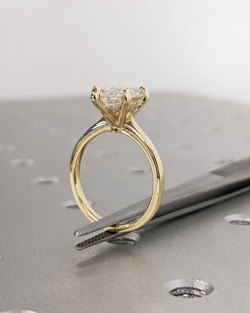 Marquise Engagement Ring, Marquise Moissanite Solitaire Engagement Ring, Wedding Ring, Anniversary Ring, 14K Solid Real Gold, Hidden Halo