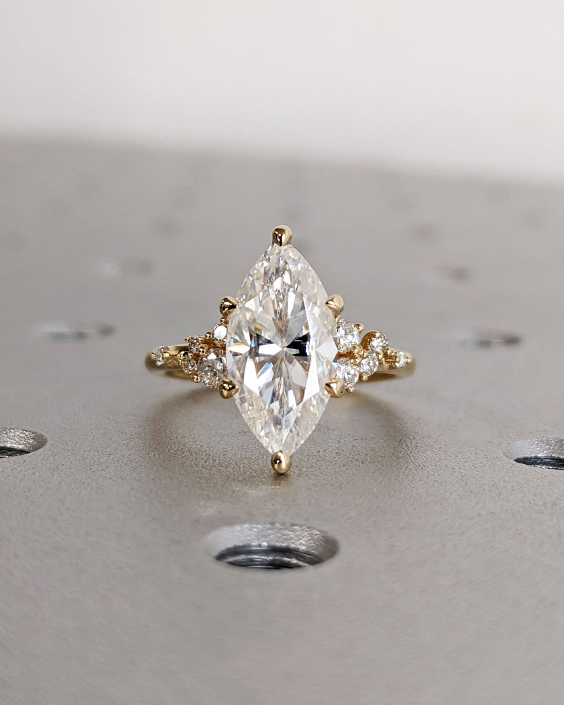 Marquise Cut Moissanite Ring Vintage Moissanite Engagement Ring Solid Gold Unique Snowdrift 6 Prongs Engagement Ring Diamond Wedding Ring