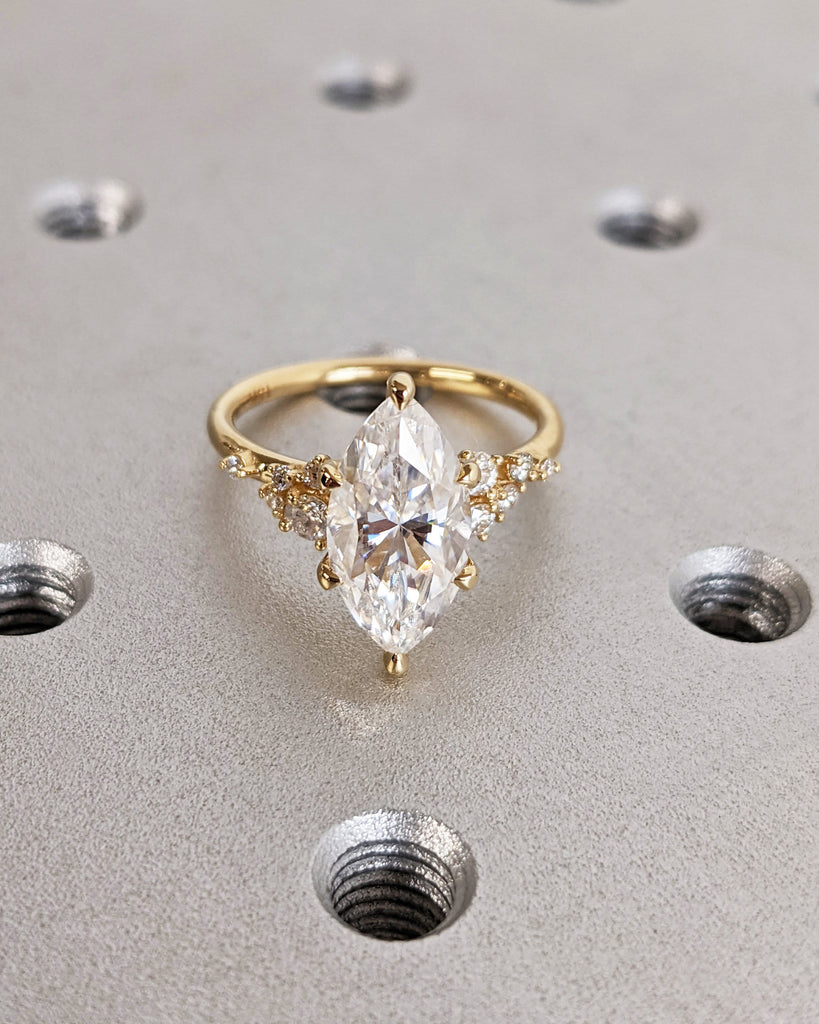 Marquise Cut Moissanite Ring Vintage Moissanite Engagement Ring Solid Gold Unique Snowdrift 6 Prongs Engagement Ring Diamond Wedding Ring