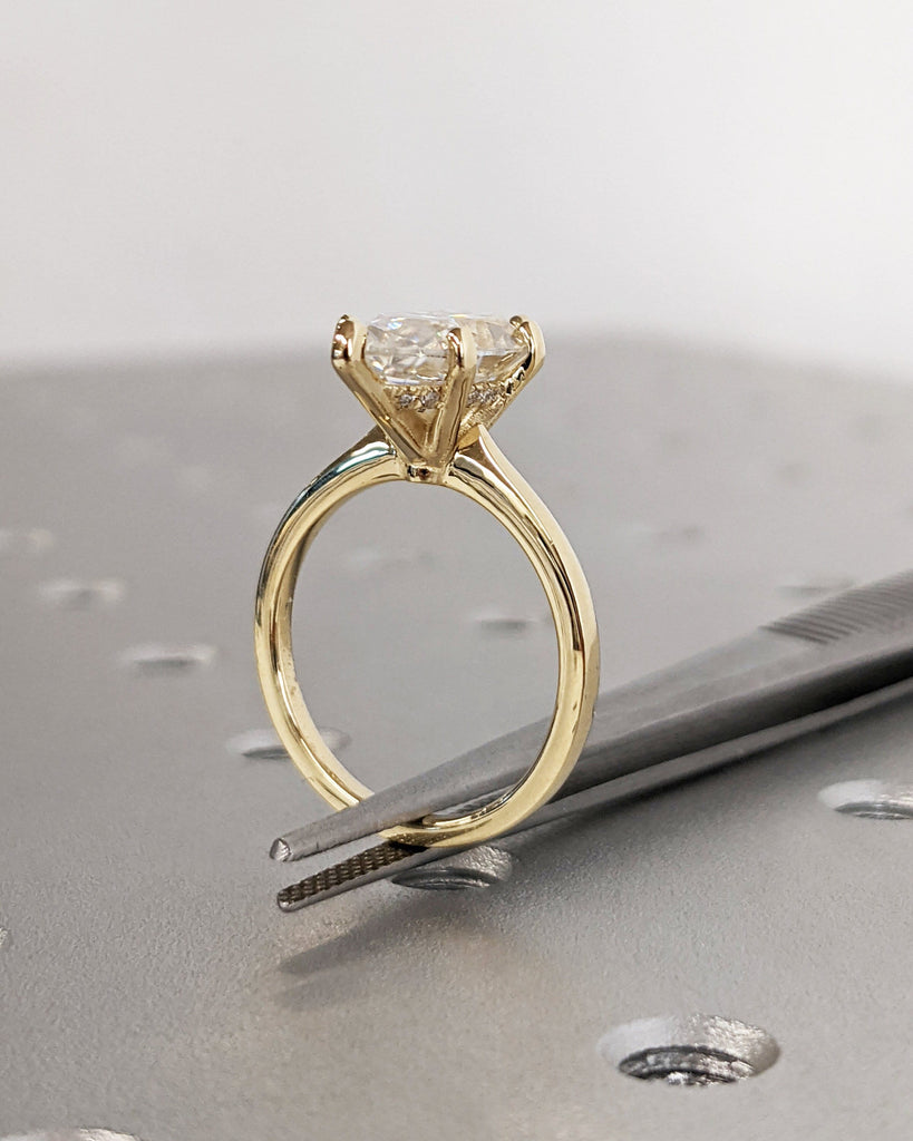 Marquise Engagement Ring, Marquise Lab Diamond Solitaire Engagement Ring, Wedding Ring, Anniversary Ring, 14K Solid Real Gold, Hidden Halo