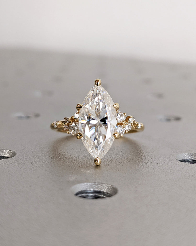 Marquise Lab Grown Diamond Gold or Platinum Engagement Ring | Unique Snowdrift 6 Prong Diamond Cluster Promise Ring | Wedding Ring for Her