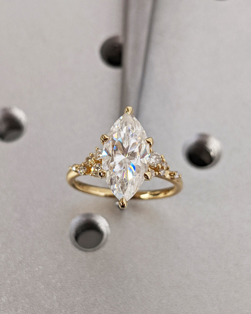 Marquise Lab Grown Diamond Gold or Platinum Engagement Ring | Unique Snowdrift 6 Prong Diamond Cluster Promise Ring | Wedding Ring for Her