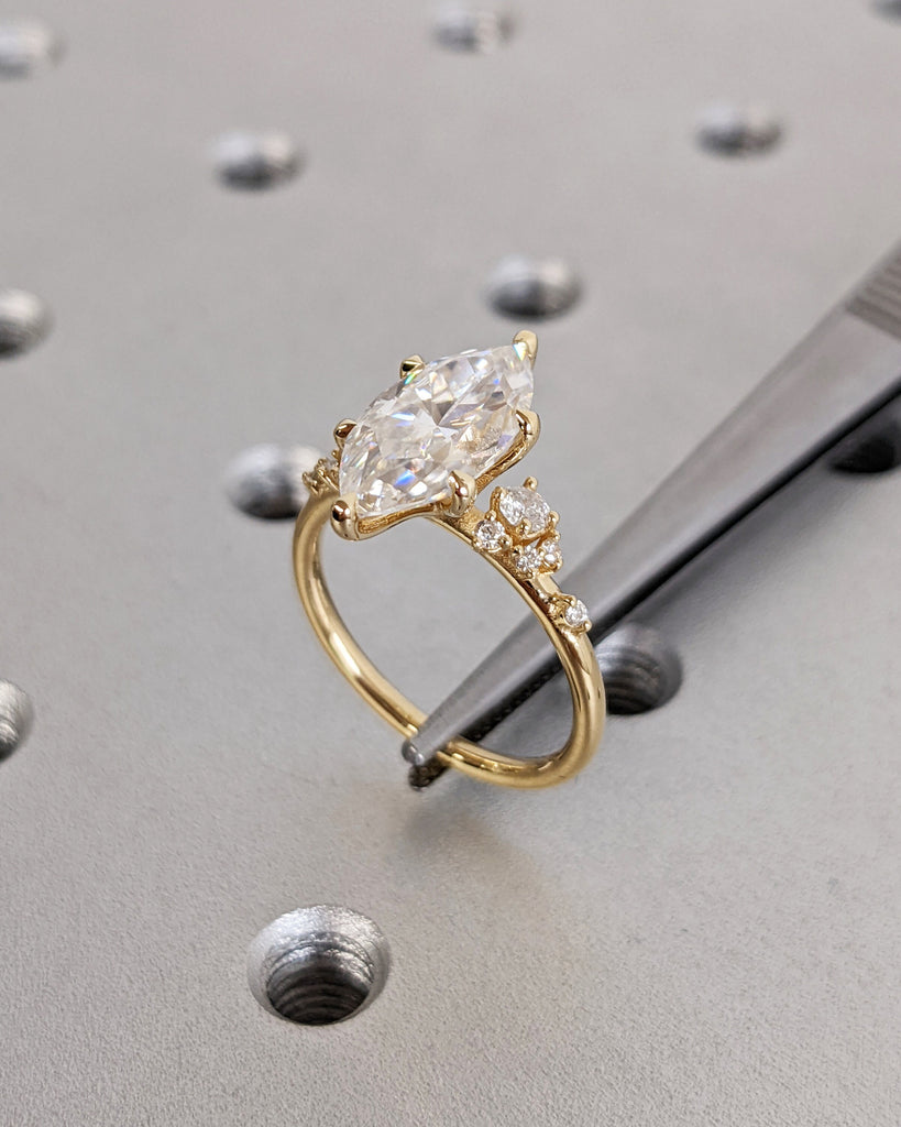 Marquise Lab Grown Diamond Gold or Platinum Engagement Ring | Unique Snowdrift 6 Prong Diamond Cluster Promise Ring | Wedding Ring for Her