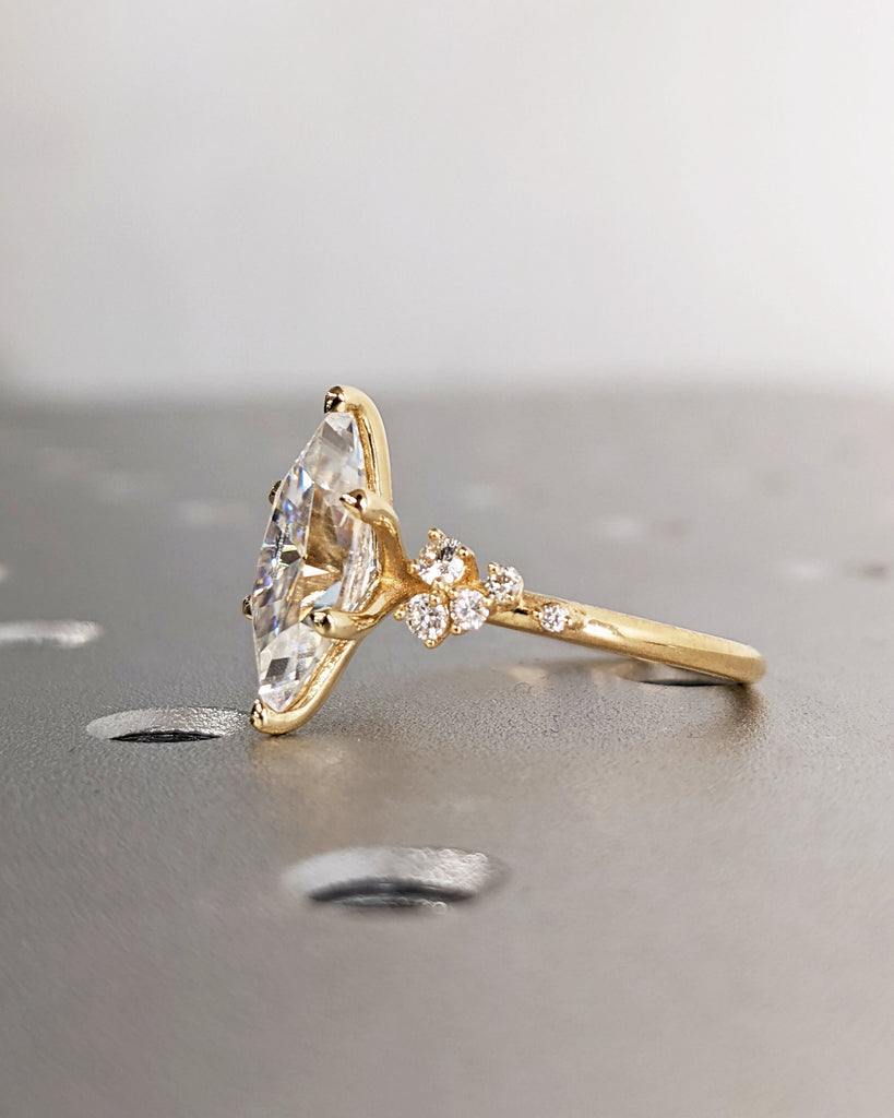 Marquise Lab Grown Diamond Gold or Platinum Engagement Ring | Unique Snowdrift 6 Prong Diamond Cluster Promise Ring | Wedding Ring for Her