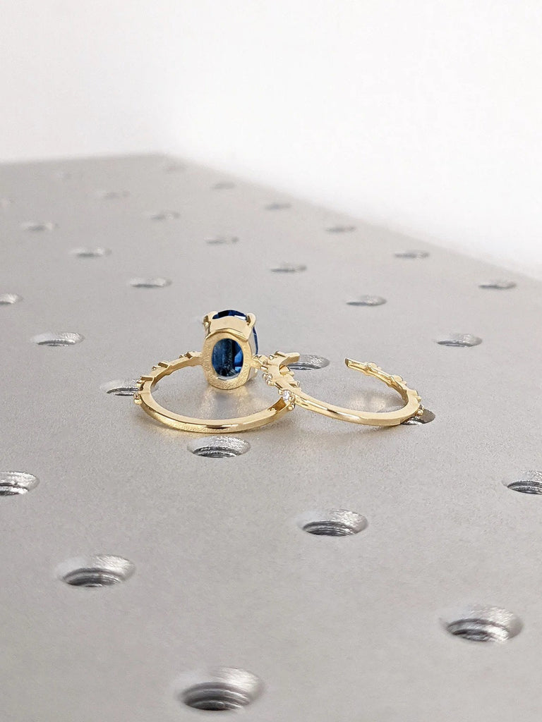 Blue Lab Sapphire September Birthstone Unique Proposal Anniversary Ring for Her | Solid Gold Diamond Eternity Matching Ring | Bridal Jewelry