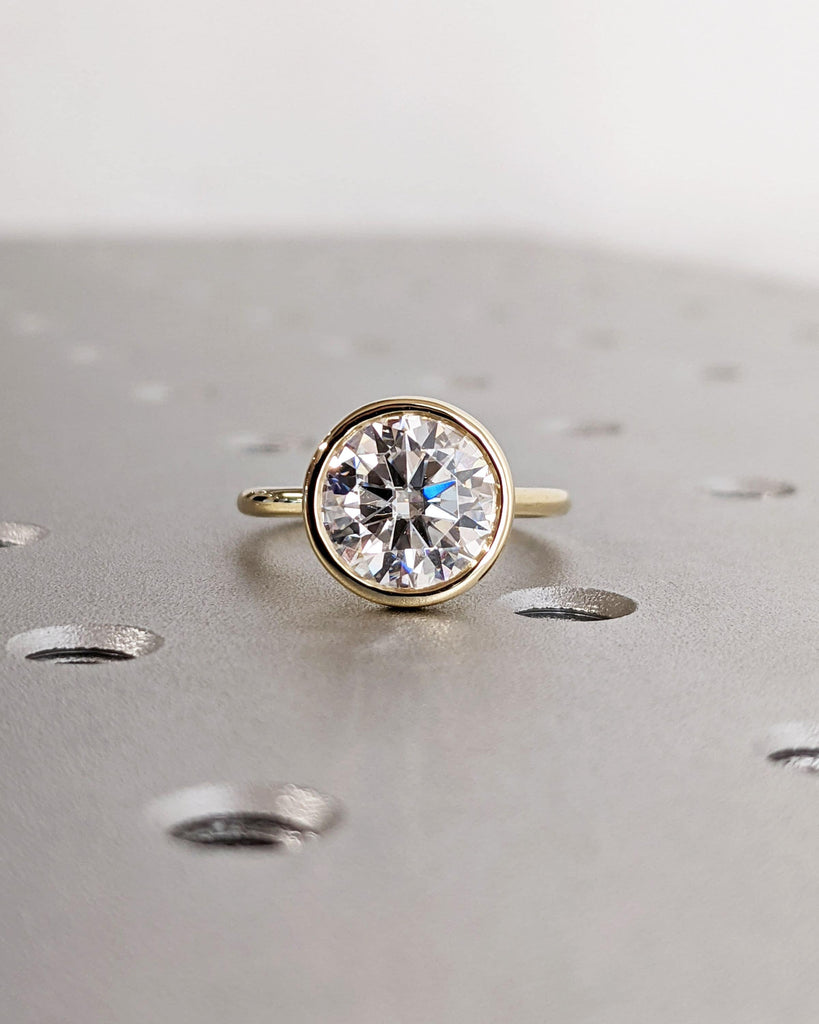 Yellow Gold Engagement Ring for Women | 2.5CT Round Lab Grown Diamond Ring | 14K Gold Solitaire Ring | Certified Real Lab Created Diamond