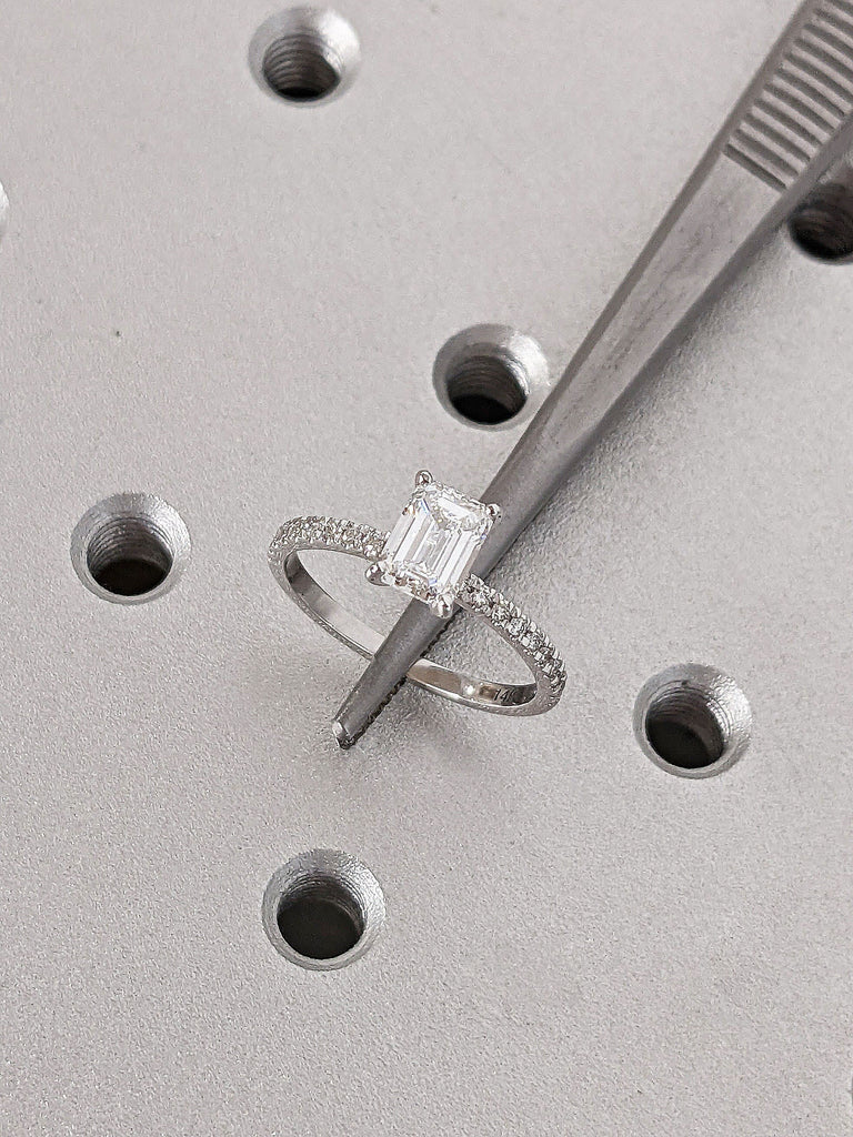 14K 18K White Gold Platinum Lab Grown Diamond Half Eternity Women Engagement Ring | Personalized CVD Diamond Bridal Jewellery