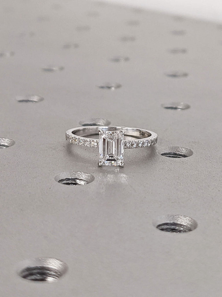 Emerald cut Moissanite Engagement Proposal Ring | 14K 18K White Gold Diamond Eternity Women Wedding Band | Personalized Bridal Jewelry
