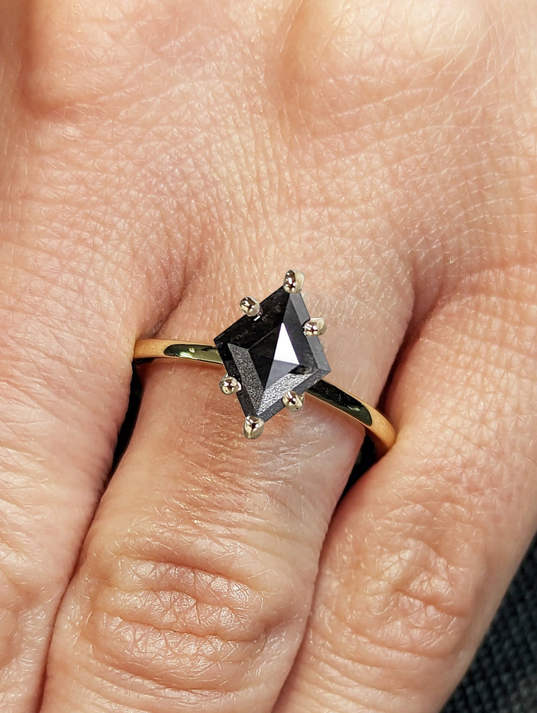 Galaxy Raw Salt and Pepper Diamond Ring- Rhombus Kite Diamond Engagement Rings- Unique Bridal Geometric Diamond Promise Ring Minimalist Ring