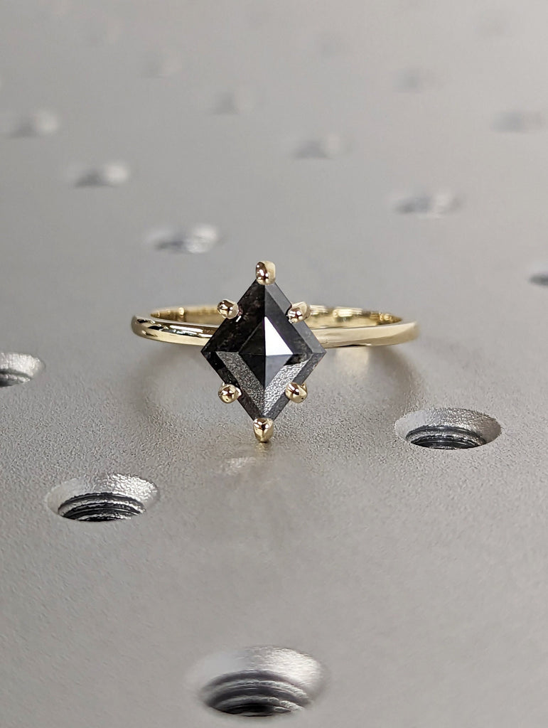 Galaxy Raw Salt and Pepper Diamond Ring- Rhombus Kite Diamond Engagement Rings- Unique Bridal Geometric Diamond Promise Ring Minimalist Ring