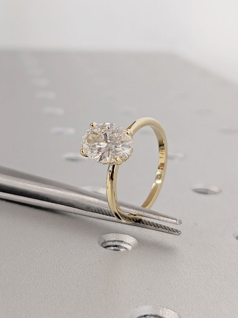 1.5ct CVD Lab Created Diamond Solitaire Women Engagement Proposal Ring | 14K 18K Yellow Gold Diamond Moissanite Hidden Halo Promise Ring | Minimalist Jewellery