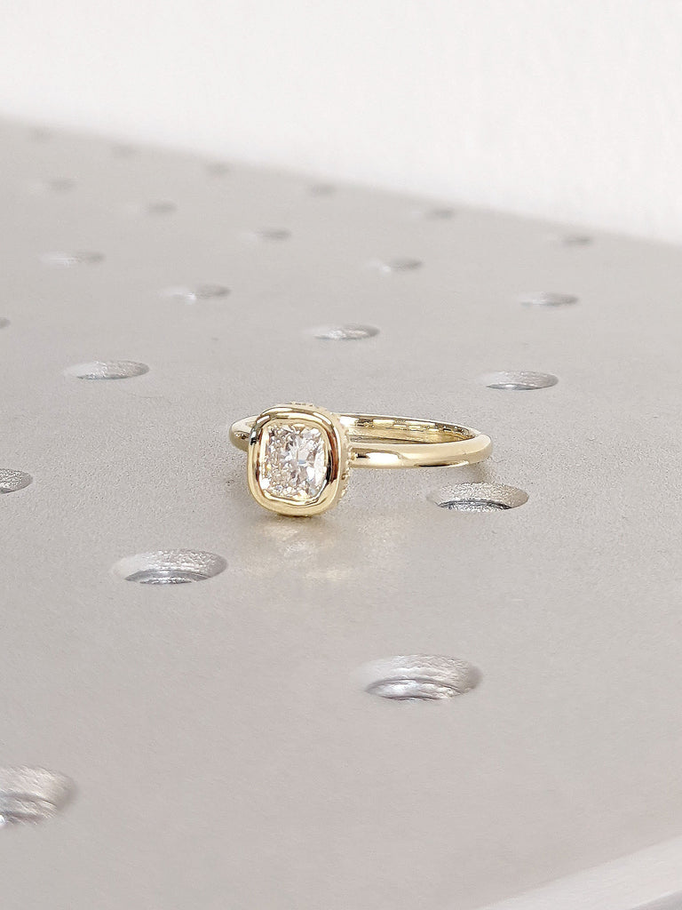 Natural Diamond/Moissanite Hidden Halo Unique Proposal Ring for Girlfriend | 14K 18K Solid Gold, Platinum Bezel Solitaire Engagement Ring