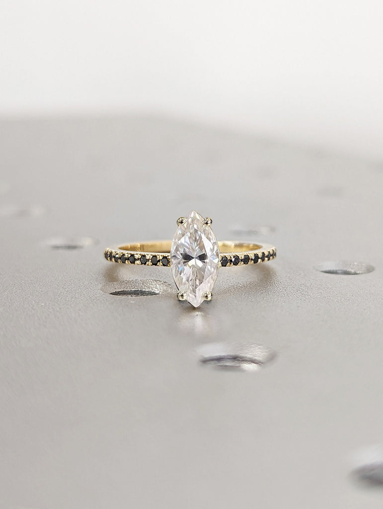 Vintage Moissanite Engagement Ring Set Unique Yellow Gold Engagement Ring Set Dainty Diamond Bridal Set Promise Ring Anniversary Gift