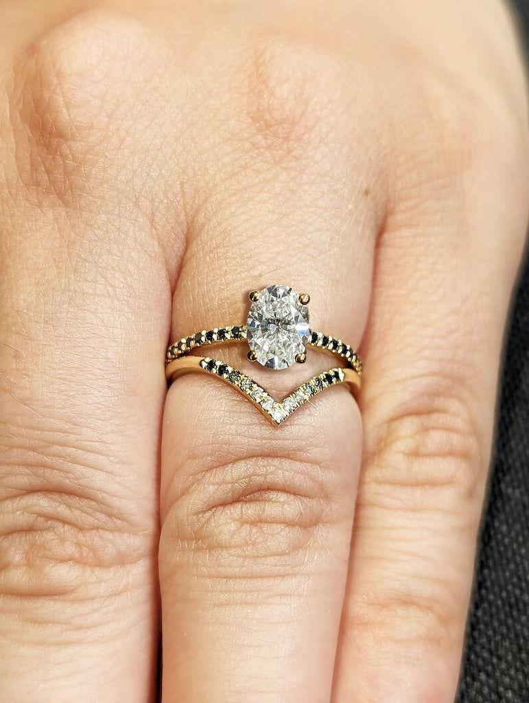 Vintage Moissanite Engagement Ring Set Unique Yellow Gold Engagement Ring Set Dainty Diamond Bridal Set Promise Ring Anniversary Gift