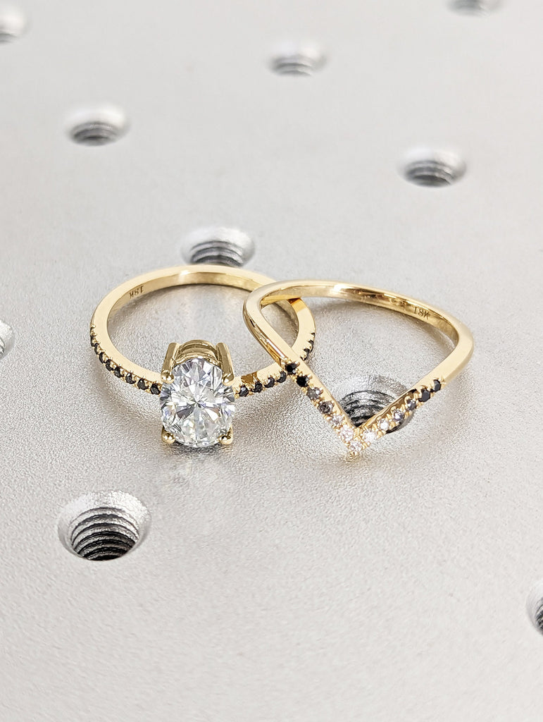 Vintage Moissanite Engagement Ring Set Unique Yellow Gold Engagement Ring Set Dainty Diamond Bridal Set Promise Ring Anniversary Gift