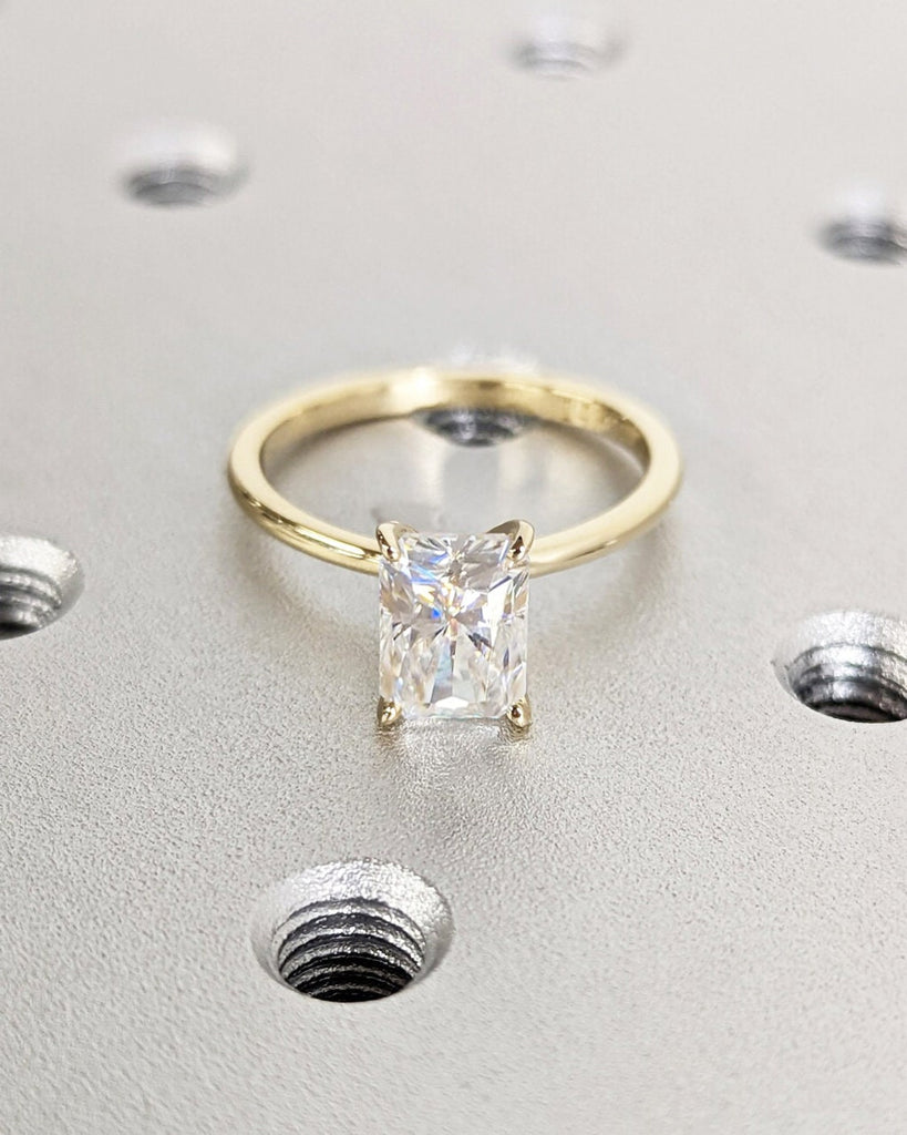 Radiant Cut Moissanite Engagement Ring, 4 Prong Ring Solitaire Radiant Cut Ring, Solid Gold Ring, Moissanite Minimalist Promise Ring For Her