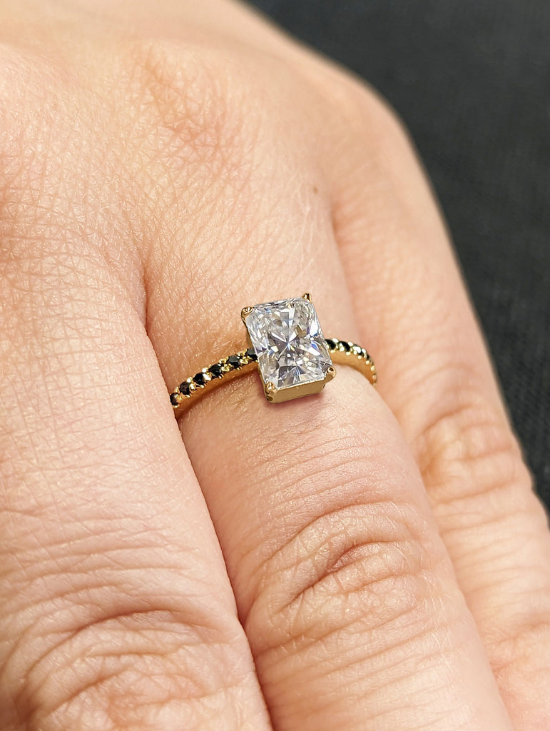 Vintage Moissanite Engagement Ring Set Unique Yellow Gold Engagement Ring Set Dainty Diamond Bridal Set Promise Ring Anniversary Gift