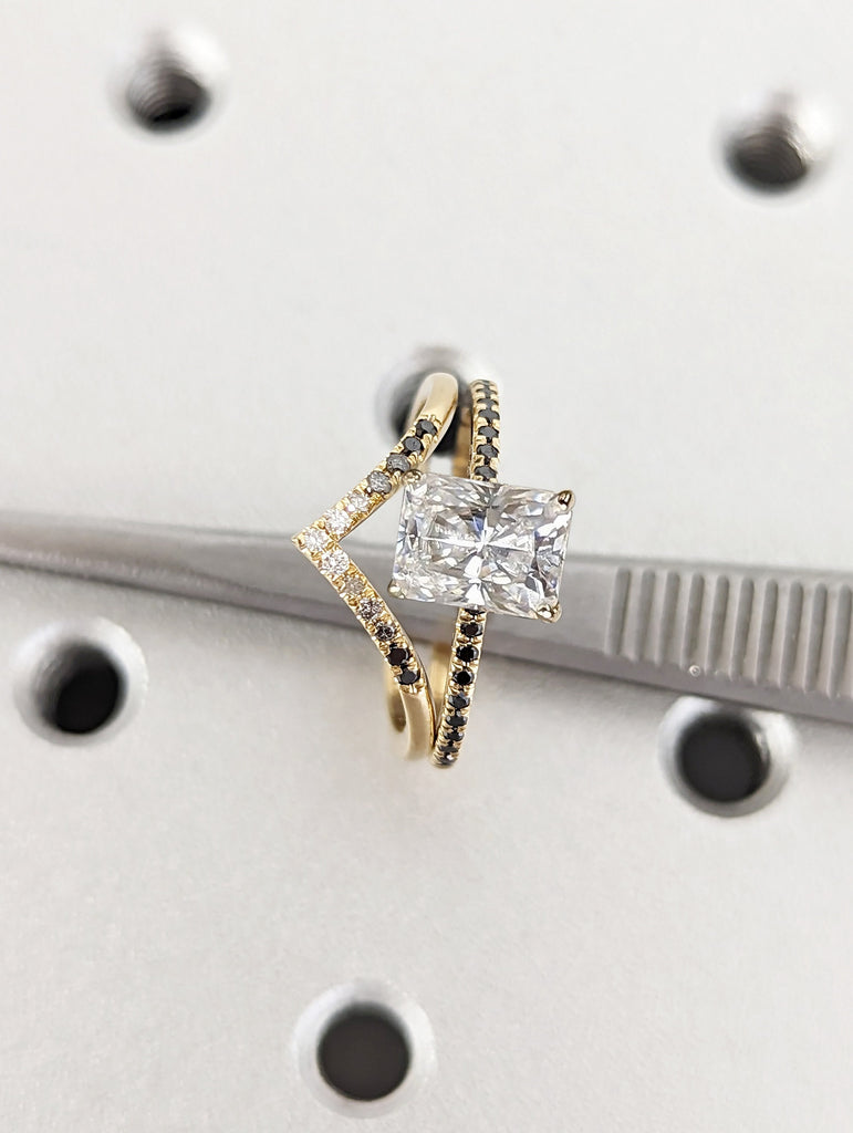 Vintage Moissanite Engagement Ring Set Unique Yellow Gold Engagement Ring Set Dainty Diamond Bridal Set Promise Ring Anniversary Gift