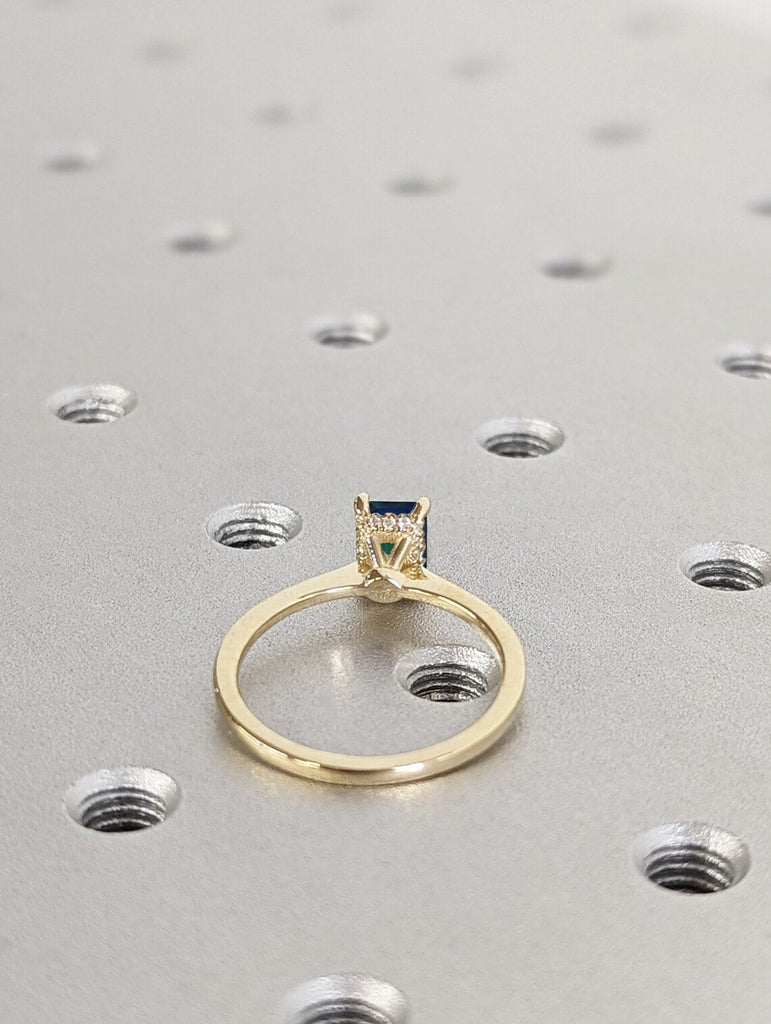 Emerald cut Peacock Sapphire Solitaire Women Wedding Anniversary Cocktail Ring | 14K 18K Gold Platinum Alternative Moissanite Bridal Jewelry