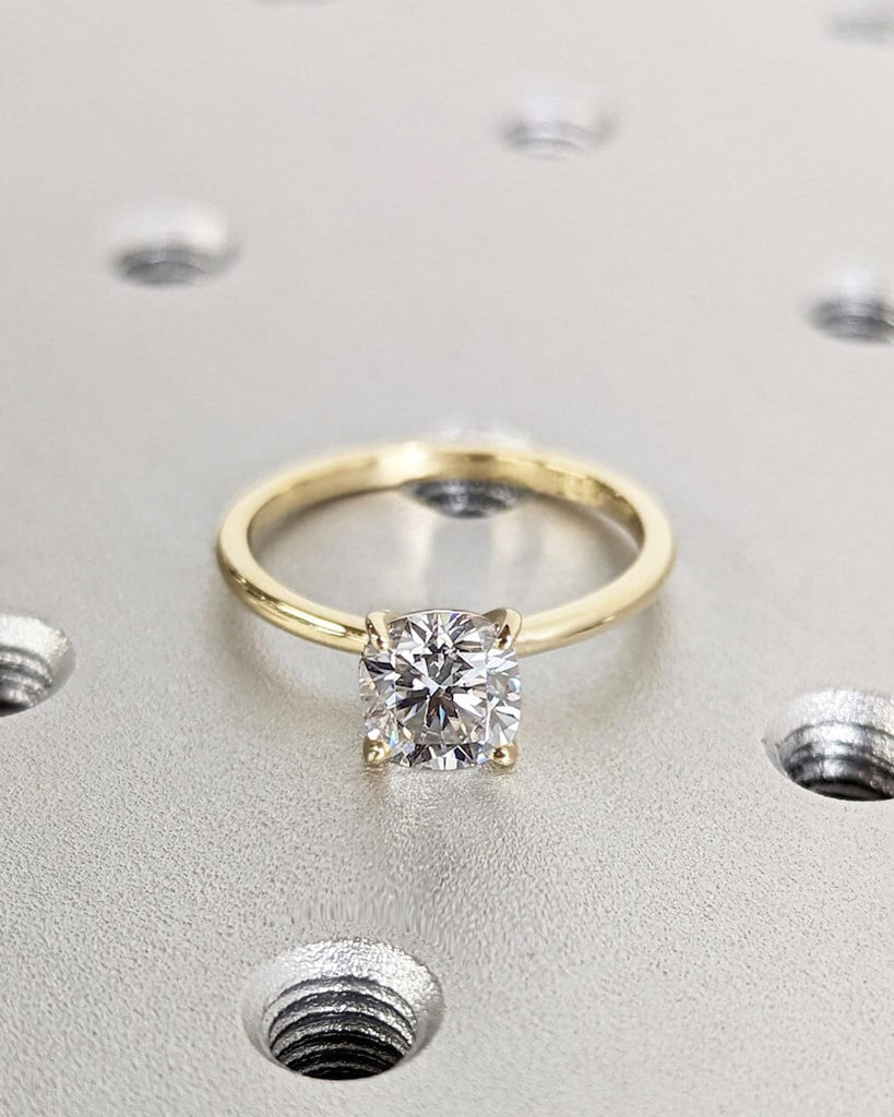 Vintage Cushion Cut Moissanite Engagement Ring / 4 Prong Ring / Solitaire Cushion Ring / Solid Gold Engagement Wedding Promise Ring For Her