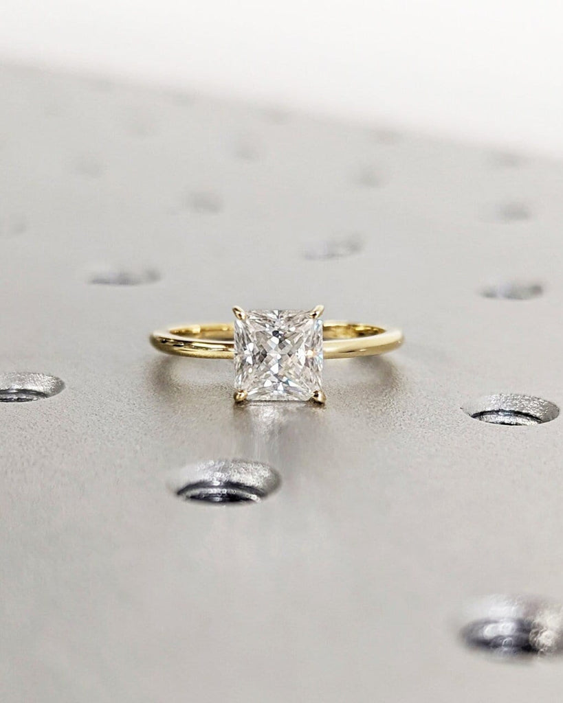 Princess Cut Moissanite Engagement Ring, 4 Prong Ring, Solitaire Princess Cut Wedding Ring, Solid Gold Minimalist Ring, Promise Ring For Her