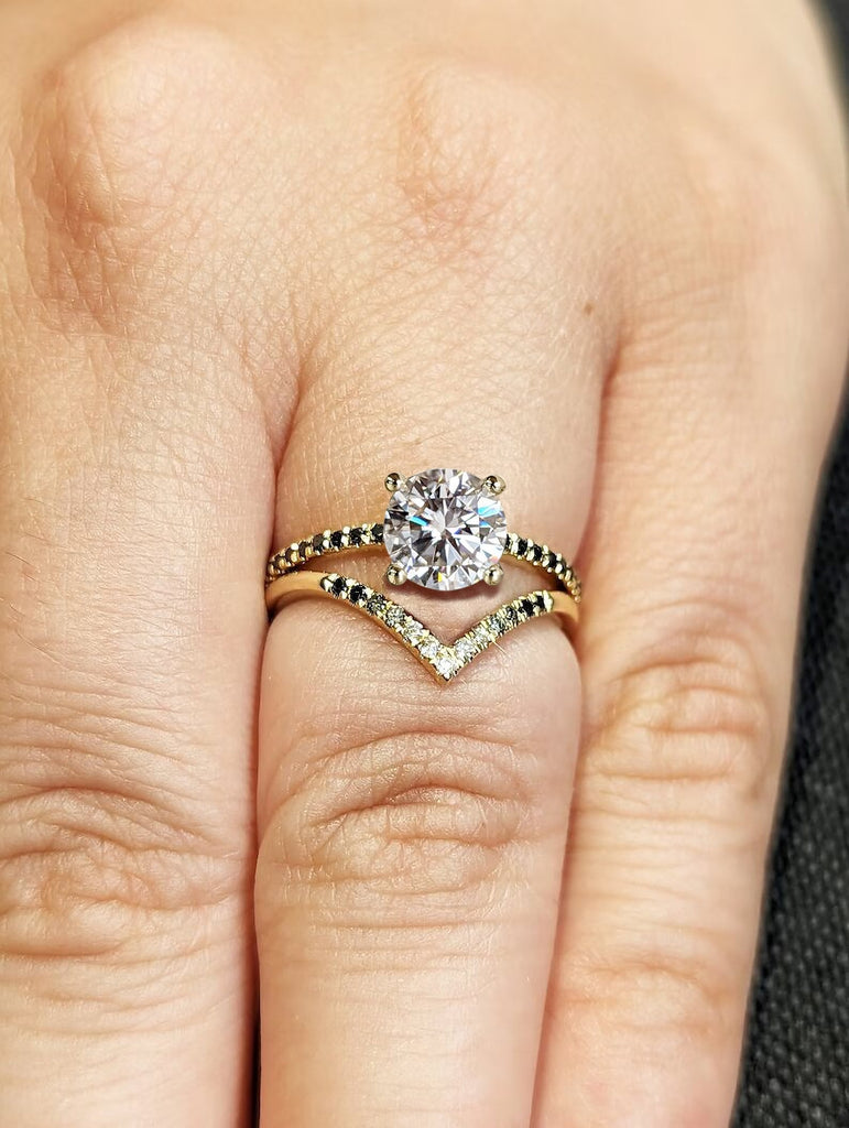 Vintage Moissanite Engagement Ring Set Unique Yellow Gold Engagement Ring Set Dainty Diamond Bridal Set Promise Ring Anniversary Gift