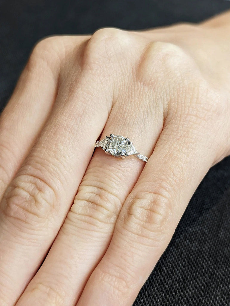 CVD Lab Diamond Timeless Proposal Ring | 14K 18K White Gold Triangle Moissanite Half Eternity Ring | Alternative Bridal Jewelry